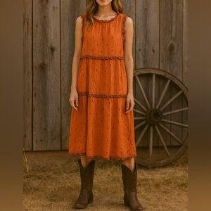 Sundance rust embroidered midi dress size small